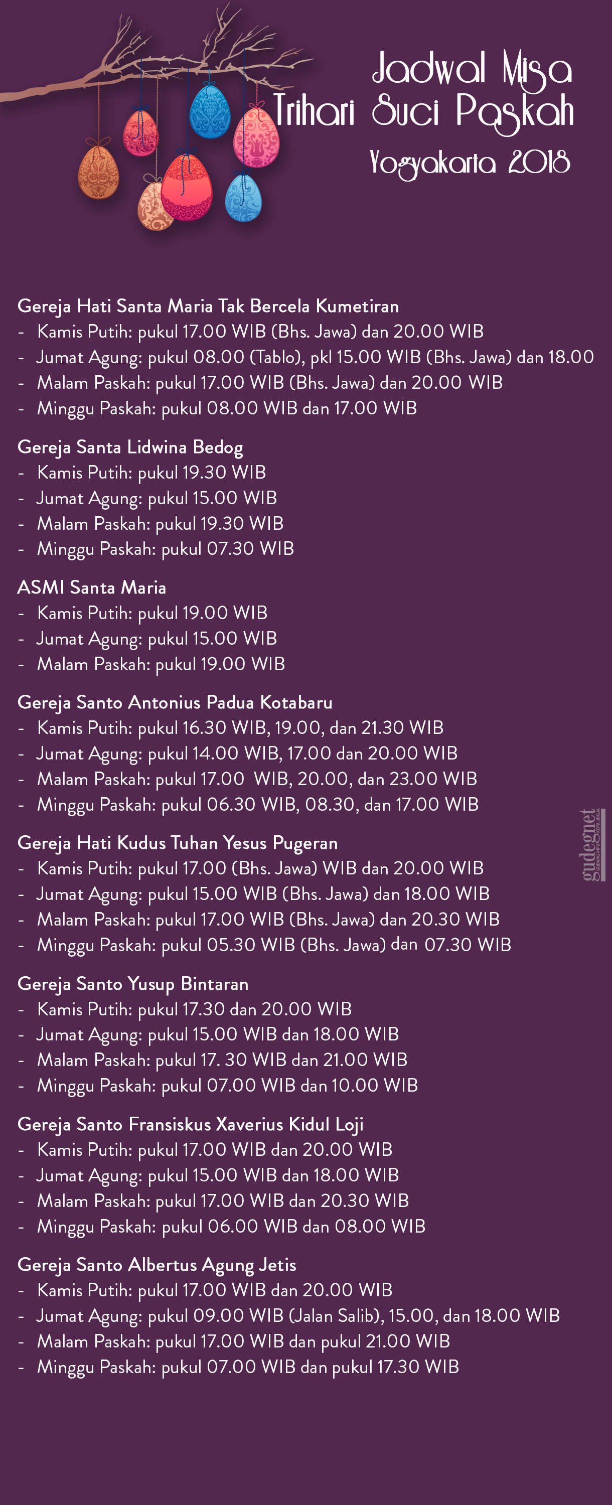 Jadwal Misa Paskah 2018