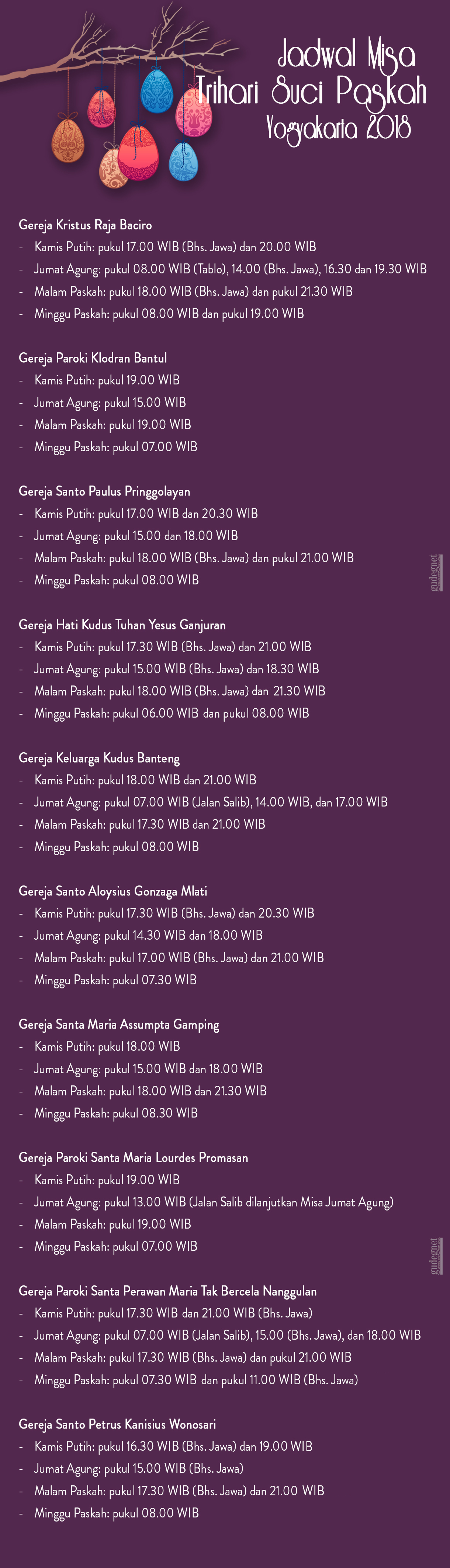 jadwal misa paskah 2018