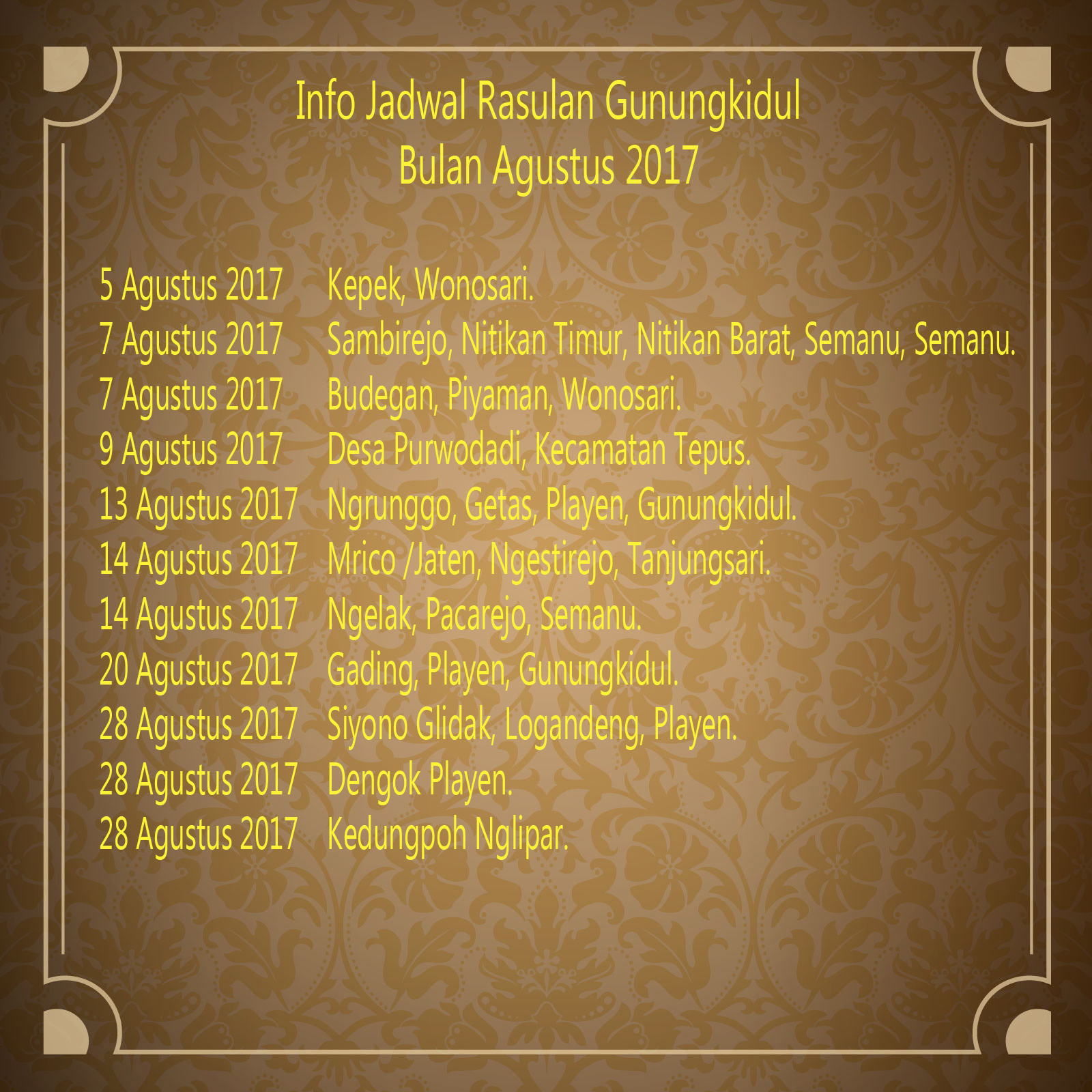 Info Jadwal Rasulan Agustus 2017 Kab Gunungkidul