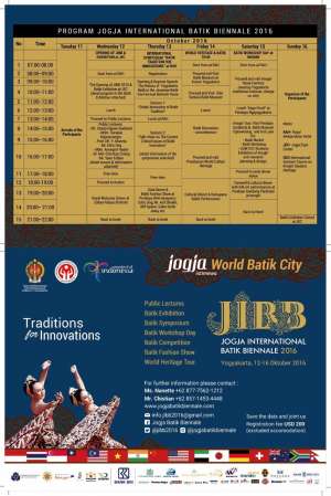 Rundown Jogja International Batik Biennale 2016 | 12 - 16 Oktober 2016 | Royal Ambarrukmo Hotel, JEC, ISCI