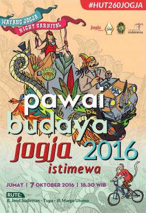 Pawai Budaya Jogja Istimewa 2016 | 07 Oktober 2016 | 18.30 WIB | Rute: Jl. Jendral Sudirman - Tugu - Jl. Margo Utomo