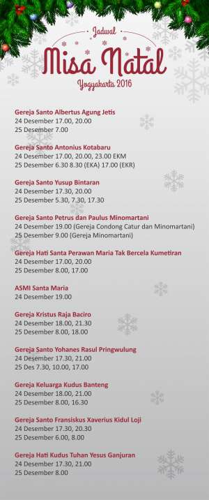 Jadwal Misa Natal Yogyakarta 2016