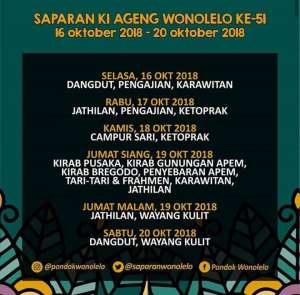 Jadwal Saparan Ki Ageng Wonolelo 16-20 Okt 2018