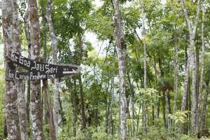 Papan penunjuk lokasi Goa Jati Sari atau Seropan Tiga 