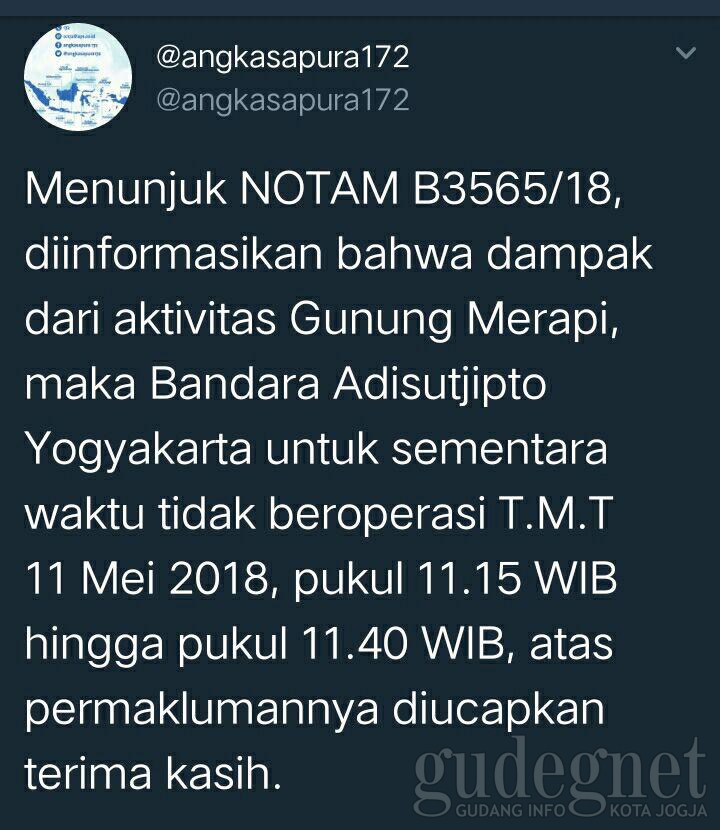 Pasca Letupan Freatik Merapi, Bandara Adisucipto Sudah Kembali Beraktivitas