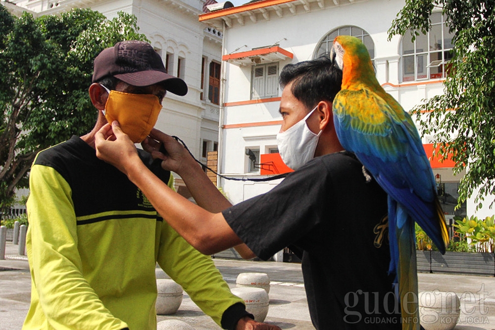 Peduli Covid-19, Jogja Parrot Diningrat Bagikan Masker di Titik Nol 