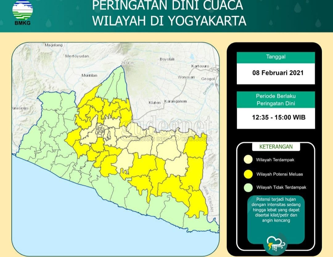 Peringatan Dini Cuaca Buruk DIY, Senin 8 Februari 2021