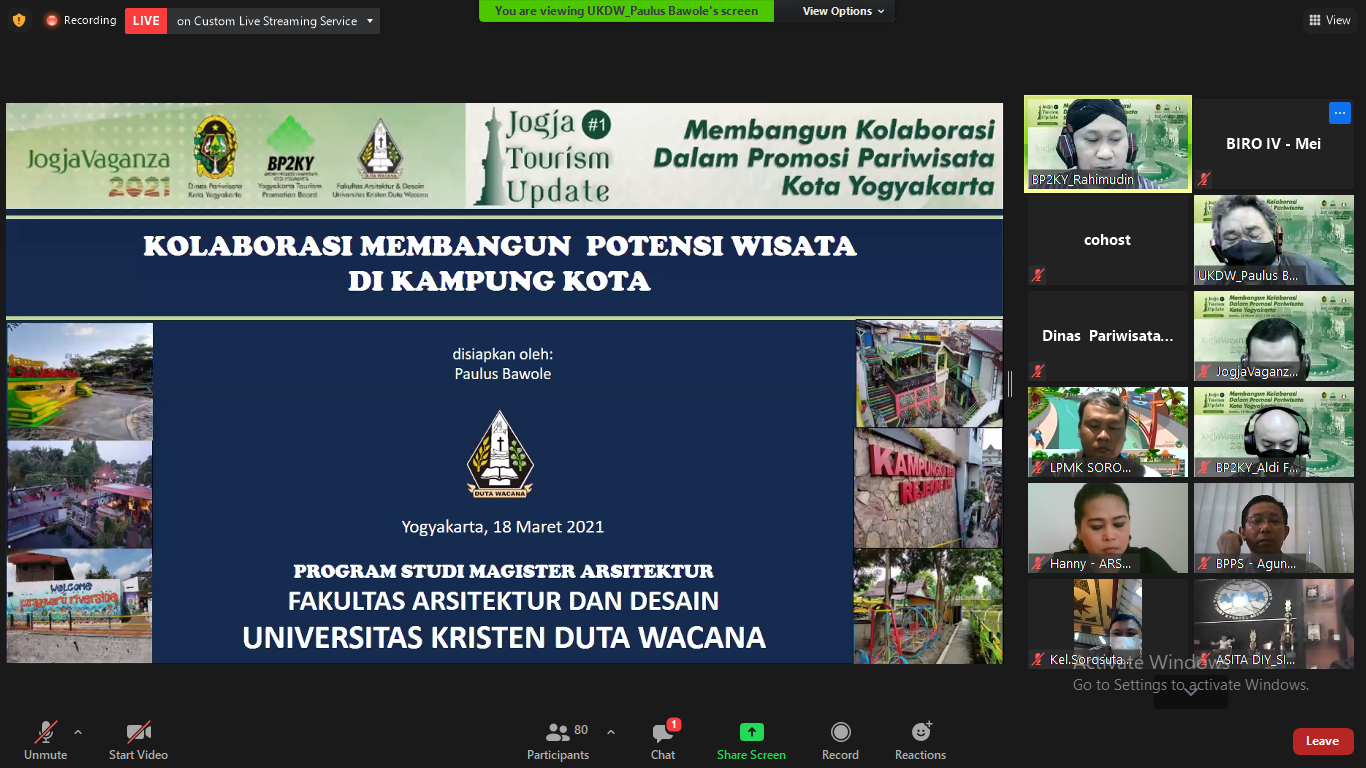 Webinar UKDW: Pentingnya Kolaborasi untuk Pemulihan Pariwisata Yogyakarta