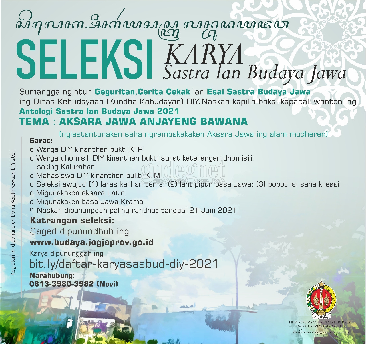 Disbud DIY Gelar Seleksi Karya Sastra Budaya Jawa 2021, Ini Cara Daftarnya