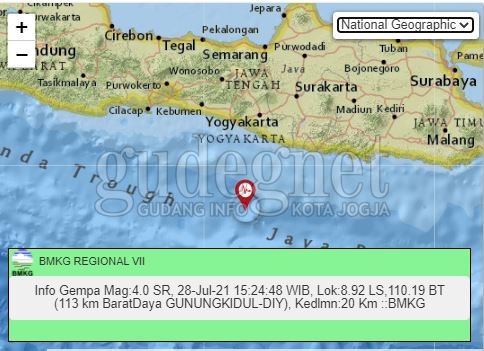 Bantul dan Gunungkidul Alami 4 Kali Gempa Bumi 23-29 Juli 2021